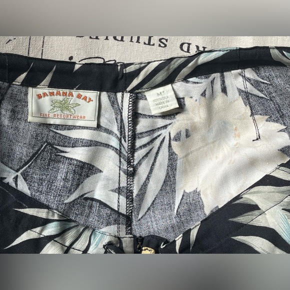 Banana Bay 100% Silk Black Hawaiian Casual Beach Attire Pants M Capri Vintage - Picture 6 of 7